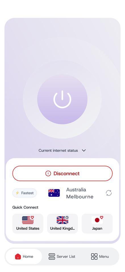 RusVPN connected screen
